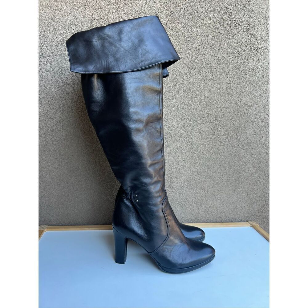 ZOCAL VERO CUOIO Heeled Boots Black Leather Knee High Womens Size 37 (US 7)